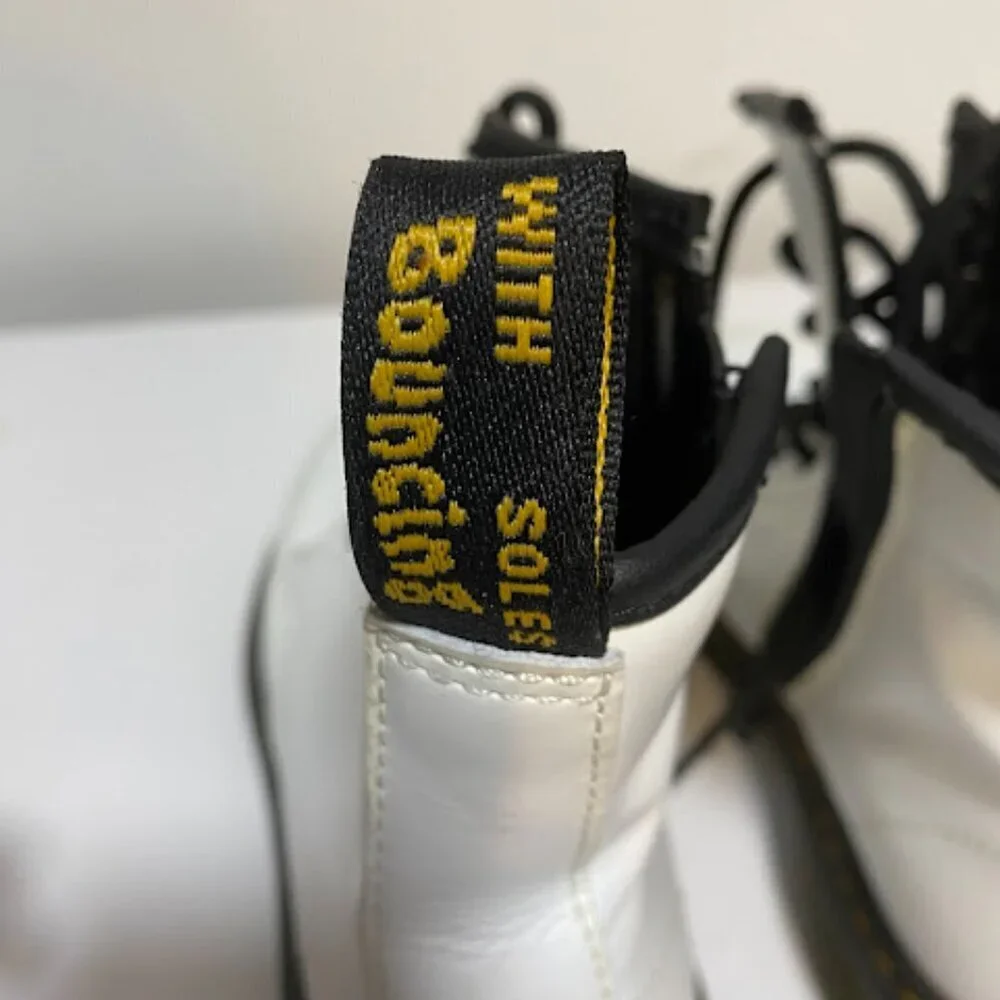 Dr. Martens 1460 J White Leather Lace Up Boots Size US 3